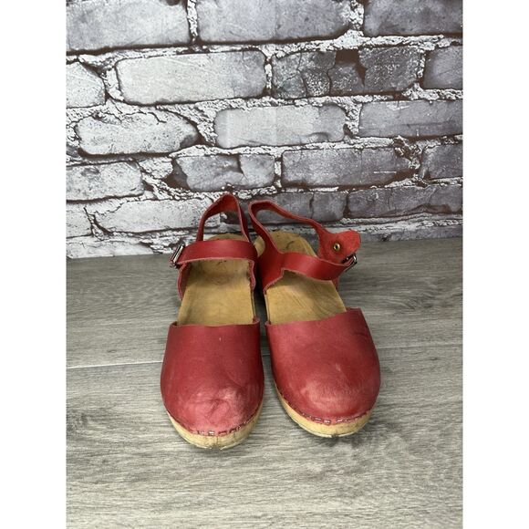 Lotta's Stockholm T-bar Highwood Red Leather Clogs Nubuck Women Sz 41EU/10.5M US - Picture 5 of 16